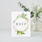 水カラーフローラ野生の緑の葉の結婚式RSVP インビテーションポストカード (スタンド正面)