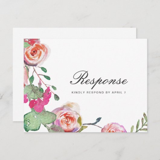 水カラーフローラRSVPと食事の選択 インビテーションポストカード (正面/裏面)