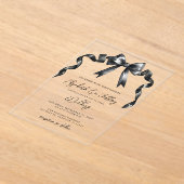 水カラーブラックボウコケモダンットシ結婚ック アクリル招待状 (レイダウン)