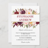 水カラーブルガンディレッドフローラ素朴ボー 招待状 (正面)