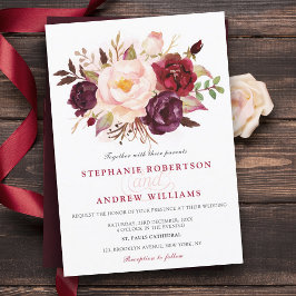 水カラーブルガンディレッドフローラ素朴ボー 招待状