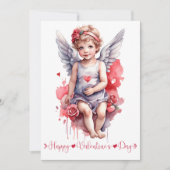 水カラーベビーキューピッドハッピーバレンタインデー シーズンカード (正面)