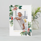 水カラーホリーゴールドフォイルハッピーホリデーズフォト 箔シーズンカード (立ち正面)