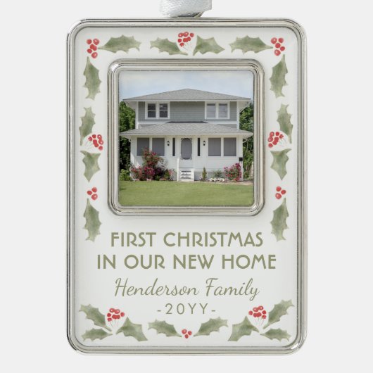 水カラーホリーニューホームフォト引っ越し祝いパーティーファースト シルバープレートフレームオーナメント (正面)