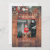 水カラーホリーメリークリスマスフォトさくらんぼウッド シーズンカード (正面)