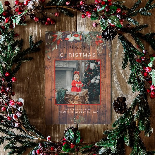 水カラーホリーメリークリスマスフォトさくらんぼウッド シーズンカード