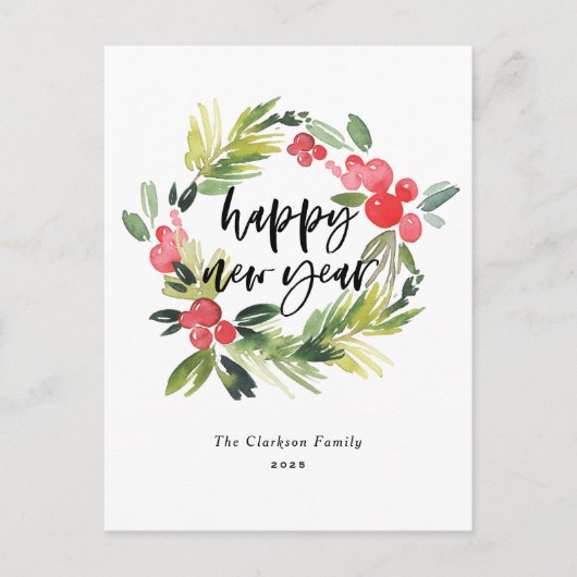 水カラーホリーリース2025ハッピーニューイヤー シーズンポストカード (正面)