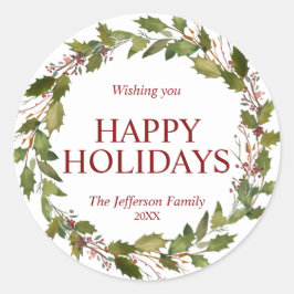 水カラーホリー葉リースクリスマスホリデー ラウンドシール