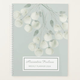 水カラーホワイト花模様ティール(緑がかった色)ウィークリープランナー プランナー手帳