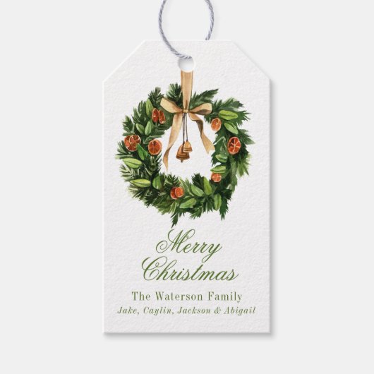 水カラーボホオレンジスライスリースクリスマス ギフトタグ (正面)