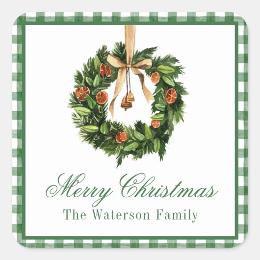 水カラーボホオレンジスライスリースクリスマス スクエアシール (正面)