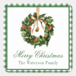 水カラーボホオレンジスライスリースクリスマス スクエアシール