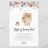 水カラーポメラニア犬ドッグ誕生日招待状 (正面)