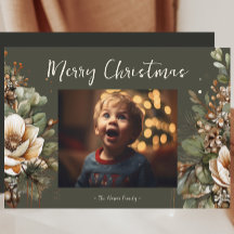 水カラーマグノリアガーランドボタニックホリデーカード