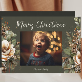 水カラーマグノリアガーランドボタニックホリデーカード シーズンカード