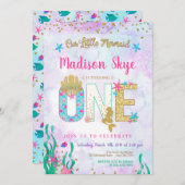 水カラーマーメイドファースト誕生日招待状 招待状 (正面/裏面)