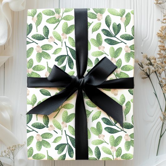 水カラーミスタントーエレガントグリーンフローラホリデー ラッピングペーパー