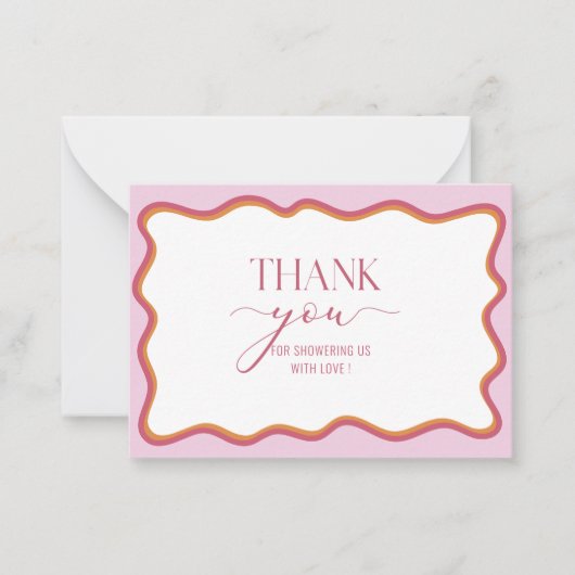 水カラーミニマリストウェーブホットピンクオレンジ感謝してい ノートカード (正面)