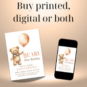 水カラーミニマリストベージュベアリファースト誕生日 招待状