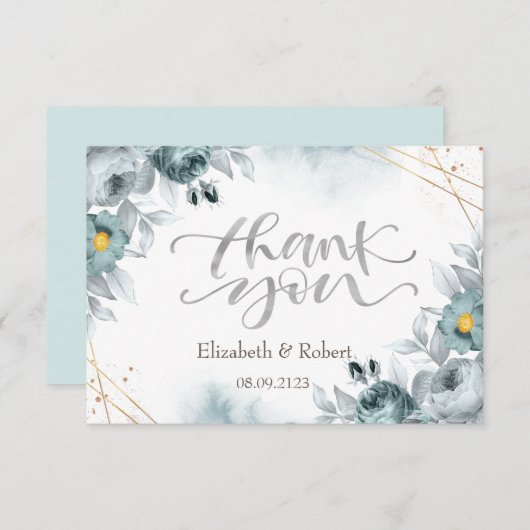 水カラーミントグリーンバラサンキューカード サンキューカード (正面/裏面)