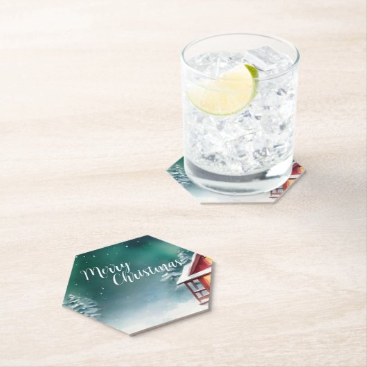 水カラーメリーワイルドクリスマスパインツリーホリデーパーティー ペーパーコースター (インサイチュ)