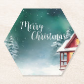 水カラーメリーワイルドクリスマスパインツリーホリデーパーティー ペーパーコースター (正面)