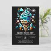 水カラーモダンカスタムボーイスクリーム誕生日 招待状 (スタンド正面)