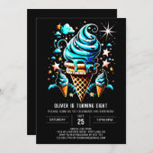 水カラーモダンカスタムボーイスクリーム誕生日 招待状 (正面/裏面)