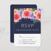 水カラーモダンバラフローラブーケウェッディンRSVP 出欠カード (正面/裏面)