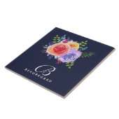 水カラーモダンバラフローラブーケモノグラム タイル (側面)