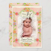 水カラーモダンパインタリーフローラベビーガール誕生 案内状 (正面/裏面)