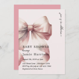 水カラーモダンピンクボウベビーシャワー招待状 招待状