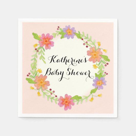 水カラーモダンフローラベビーシャワーパーティーデコール スタンダードカクテルナプキン (正面)