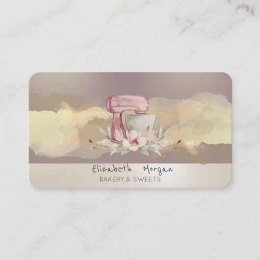 水カラーモダンブラシストロークフラワーケーキミキサー 名刺 (正面)