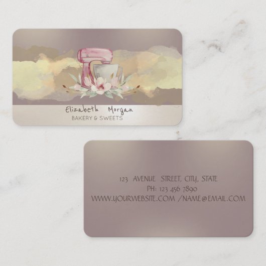 水カラーモダンブラシストロークフラワーケーキミキサー 名刺 (正面/裏面)