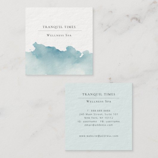 水カラーモダンミニマリストアクアスパ スクエア名刺 (正面/裏面)