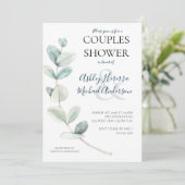 水カラーモダンユーカリプツカップルシャワー招待状 招待状 (スタンド正面)