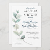 水カラーモダンユーカリプツカップルシャワー招待状 招待状 (正面/裏面)