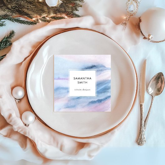 水カラーモダン抽象芸術ブルーピンクティール（緑がかった色）パステル スクエア名刺