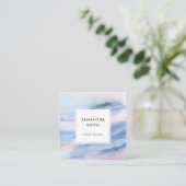 水カラーモダン抽象芸術ブルーピンクティール（緑がかった色）パステル スクエア名刺 (スタンド正面)