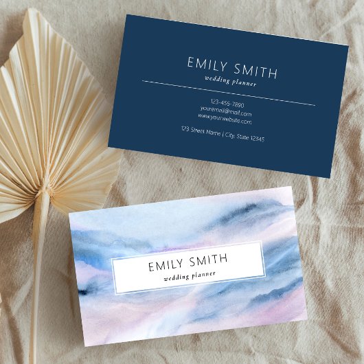 水カラーモダン抽象芸術ブルーピンクティール（緑がかった色）パステル 名刺