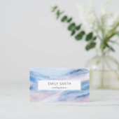 水カラーモダン抽象芸術ブルーピンクティール（緑がかった色）パステル 名刺 (スタンド正面)