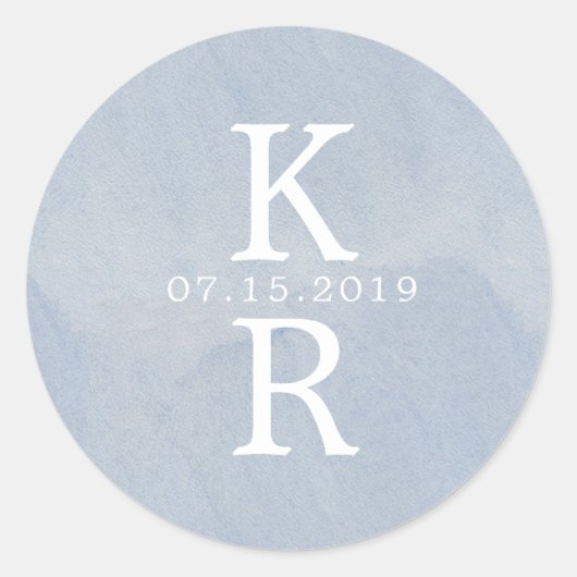 水カラーモノグラム結婚ズモノグラムステッカー ラウンドシール (正面)