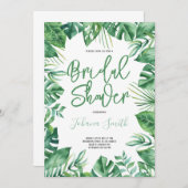 水カラーモンステラ葉ブライダルシャワートロピカル 招待状 (正面/裏面)