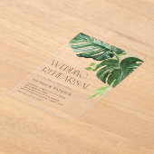 水カラーモンステラ葉ーズ夏リハーサルディナー アクリル招待状 (レイダウン)