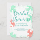 水カラーモンステラ葉ーズ赤ちゃんシャワーコーラルミント 招待状 (正面)