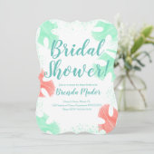 水カラーモンステラ葉ーズ赤ちゃんシャワーコーラルミント 招待状 (スタンド正面)