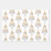 水カラーユニコーンファースト誕生日ガール招待状 ラッピングペーパーシート (正面3)