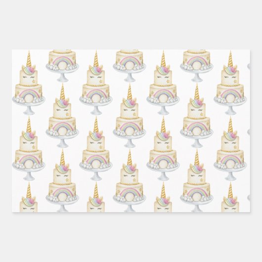 水カラーユニコーンファースト誕生日ガール招待状 ラッピングペーパーシート (正面3)