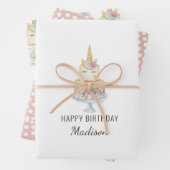 水カラーユニコーンファースト誕生日ガール招待状 ラッピングペーパーシート (インサイチュ)